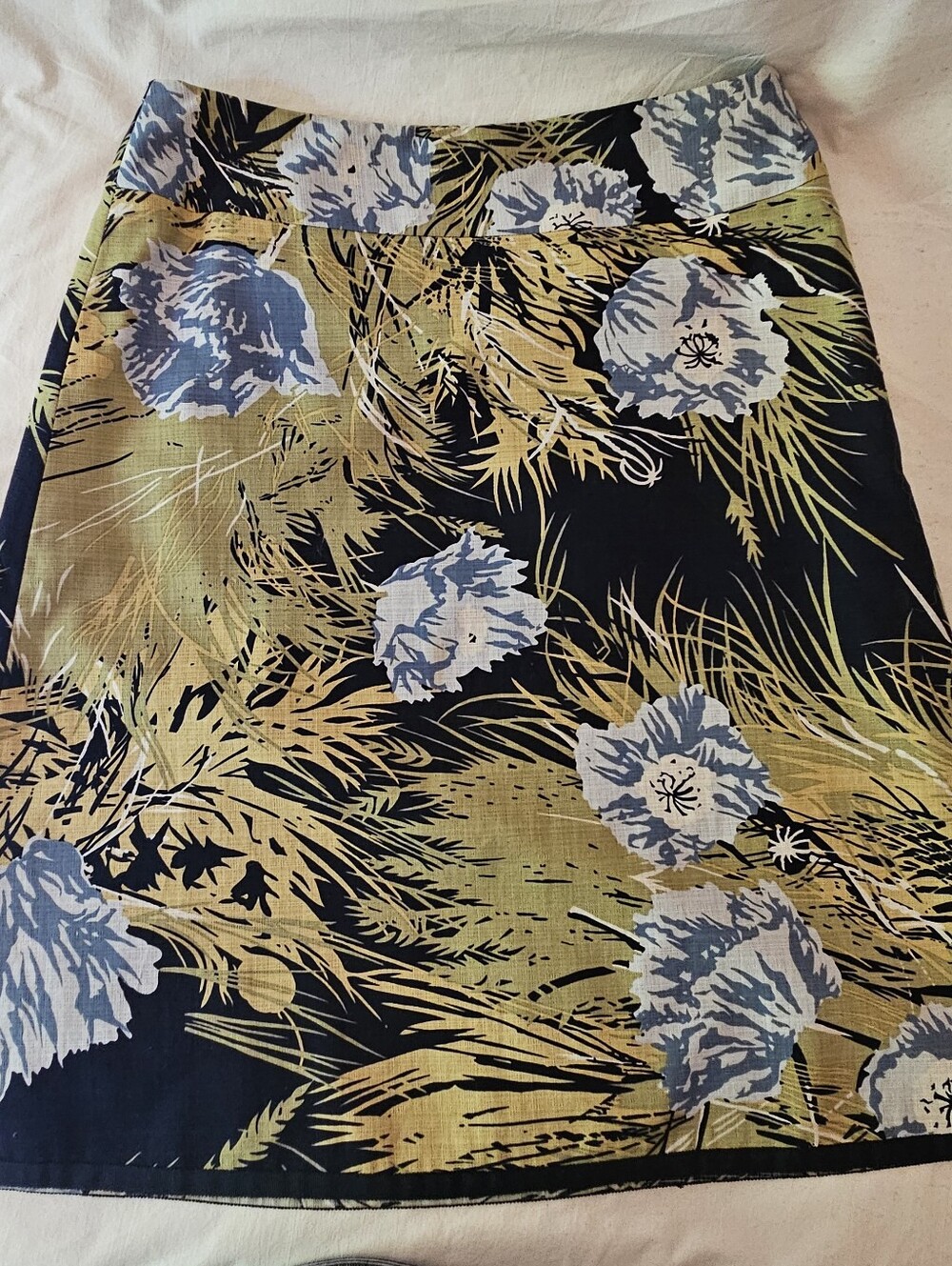 Ann Taylor Sz 6 Floral Skirt Lined Cotton Zip Side A-Line Floral Blue Skirt